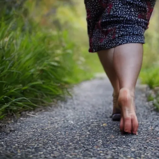 Image similar to a woman going for walk, holding hands with a spider.