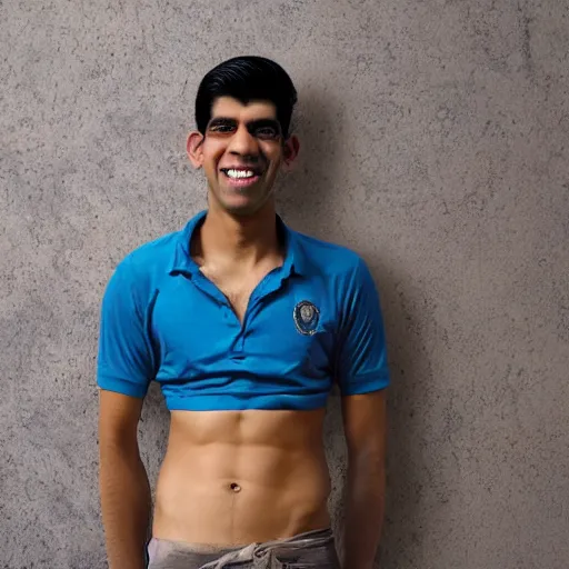 Image similar to detailed art of rishi sunak posing and grinning with a thousand teeth