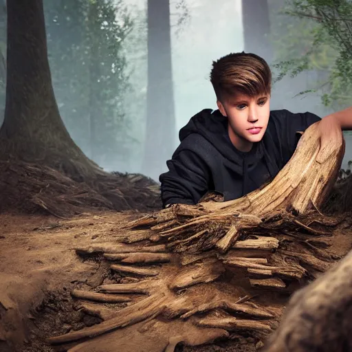 Prompt: hyperrealistic dslr film still of justin bieber constructing beaver dam, stunning 8 k octane comprehensive 3 d render, inspired by istvan sandorfi & greg rutkowski & unreal engine, perfect facial symmetry, dim volumetric cinematic lighting, extremely hyper - detailed, incredibly real lifelike attributes & flesh texture, intricate, masterpiece, artstation, stunning