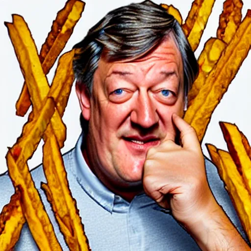 Image similar to ( ( stephen fry ) ) is [ made of ] [ french fries ] hybrid intercross mix