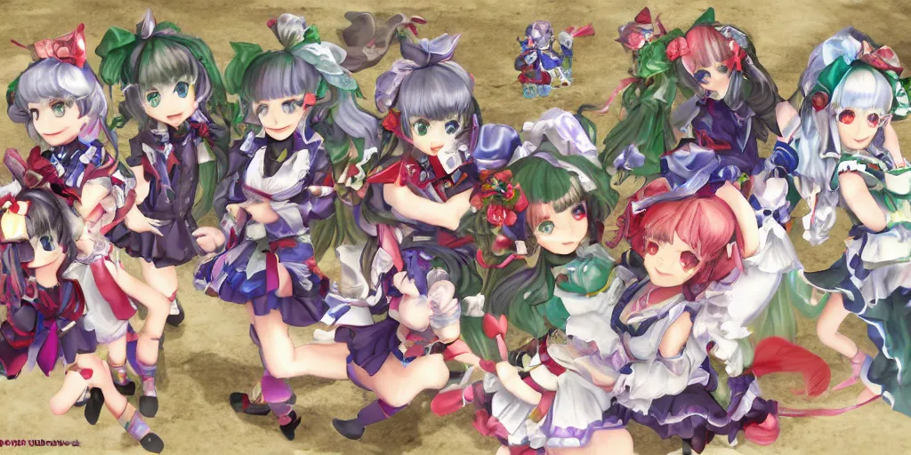 Prompt: a concept art of the Touhou Project 3d game