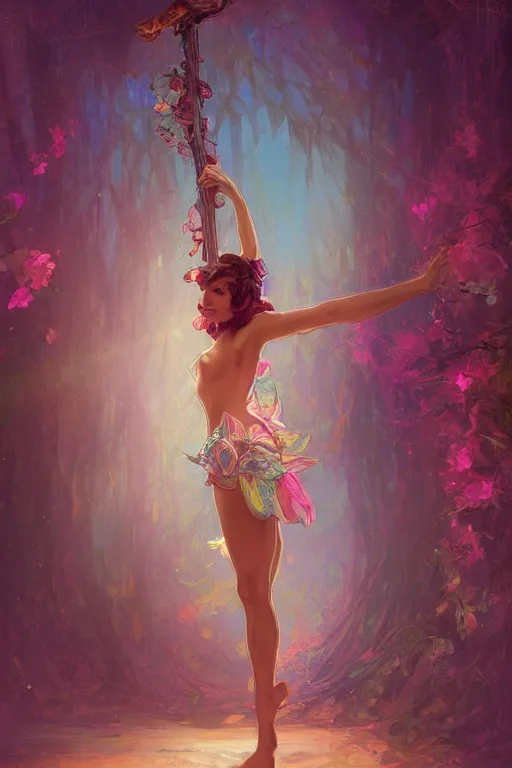 Image similar to A beautiful pole dancing fairie, cinematic lighting, soft bokeh, fantasy, modern, colourful, highly detailed, digital painting, artstation, deviantart, concept art, sharp focus, illustration, by alphonse mucha