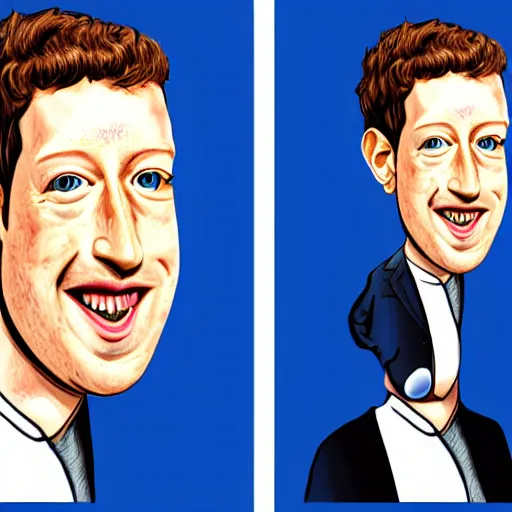 Image similar to a caricature portrait of Mark Zuckerberg drawn by Mahesh Nambiar