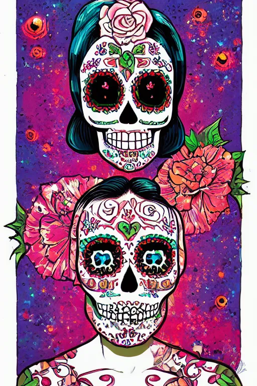 Image similar to Illustration of a sugar skull day of the dead girl, art by angus mckie