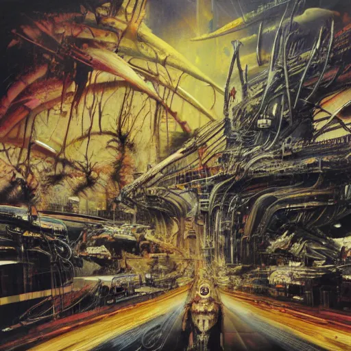 Prompt: album cover art, japanese magazine covers, by daniel kirk, by john berkey, by hr giger, hd, hyper detailed, 4 k