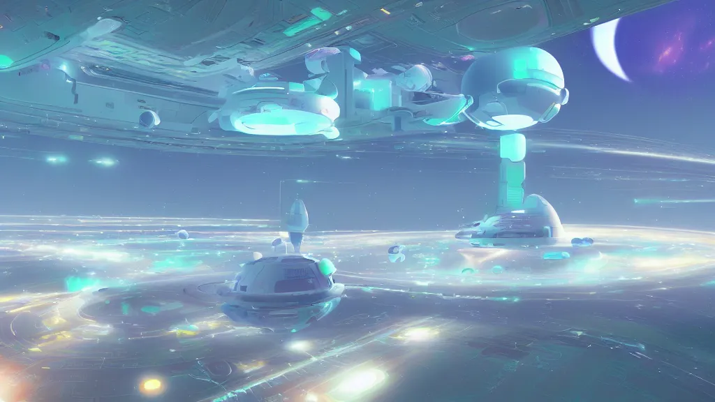 Image similar to a beautiful digital painting digital render of a spaceport. beeple. chiho aoshima