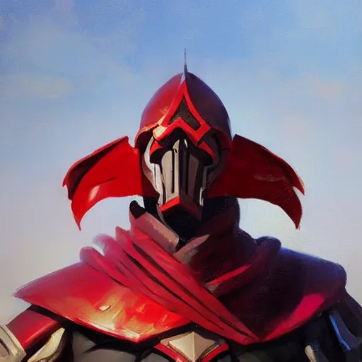 Image similar to greg manchess portrait painting of armored lord momon with red cloak as overwatch character, medium shot, asymmetrical, profile picture, organic painting, sunny day, matte painting, bold shapes, hard edges, street art, trending on artstation, by huang guangjian and gil elvgren and sachin teng