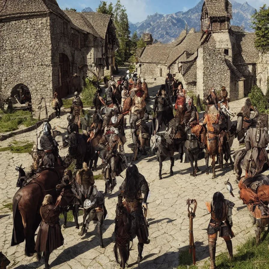 Prompt: the witcher in medieval village