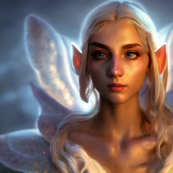 Image similar to a portrait of a glowing enchanted hard cobblestone angelic heavenly elf in heaven, fantasy, octane render, unreal engine, artstation, digital painting.