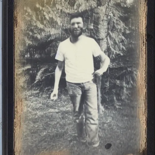 Prompt: a polaroid photo of a man using hand jack pallet