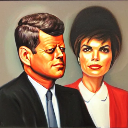 Prompt: oil painting of john f kennedy and lisa rinna in the style of edward hopper