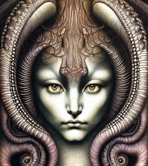 Image similar to detailed realistic beautiful bast cat goddess face portrait by jean delville, gustave dore, iris van herpen and marco mazzoni, art forms of nature by ernst haeckel, art nouveau, symbolist, visionary, gothic, neo - gothic, pre - raphaelite, fractal lace, intricate alien botanicals, biodiversity, surreality, hyperdetailed ultrasharp octane render