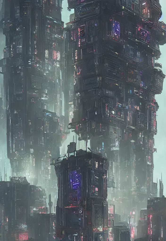 Image similar to a tarot card of the tower, cyberpunk themed art, concept art