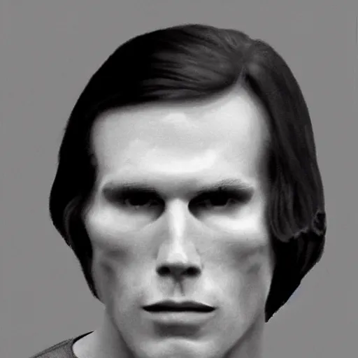 Image similar to A mugshot portrait of a man who looks like Jerma985 with medium length wavy hair, a combover and wearing late 1970s menswear in the late 1970s, taken in the late 1970s, grainy, realistic, hyperrealistic, very realistic, highly detailed, very detailed, extremely detailed, detailed, digital art, trending on artstation, front facing, front view, headshot and bodyshot, detailed face, very detailed face