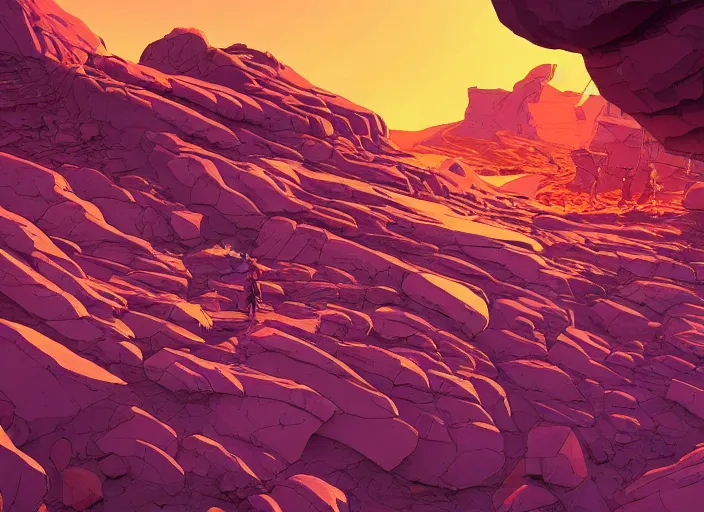 Image similar to abstract art with a theme on mineral rocks, empty world environment landscape. no people nor cars. sharp focus, cinematic pose, cinematic lighting, unreal engine render. art by josan gonzales and moebius and deathburger.