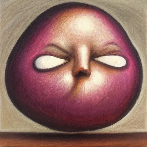 Prompt: onion face crying big tears pastel oil painting