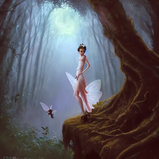 Image similar to audrey hepburn as a winged fairy in a fantasy forest, various backgrounds, highly detailed, digital painting, artstation, matte, illustration, art by artgerm, greg rutkowski, tom bagshaw