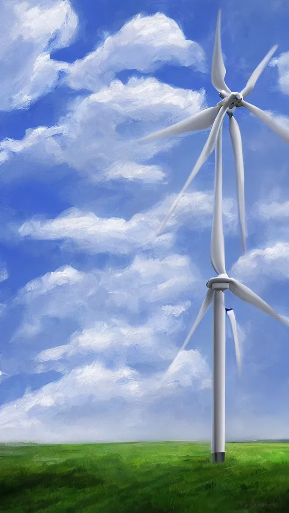 Image similar to Clouds made into a wind turbine, blue sky, sunshine,volumetric lightin, highly detailed, digital painting