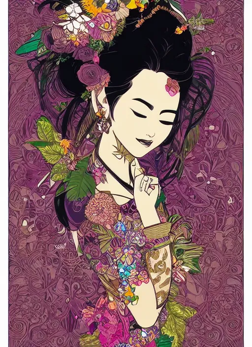 Prompt: !!! very coherent!!! vector art, beautiful floralpunk balinese cyborg portrait girl female illustration detailed patterns art of bali traditional dress, flower pop art, floral splash painting, art by geof darrow, ashley wood, alphonse mucha, makoto shinkai, dark shadow