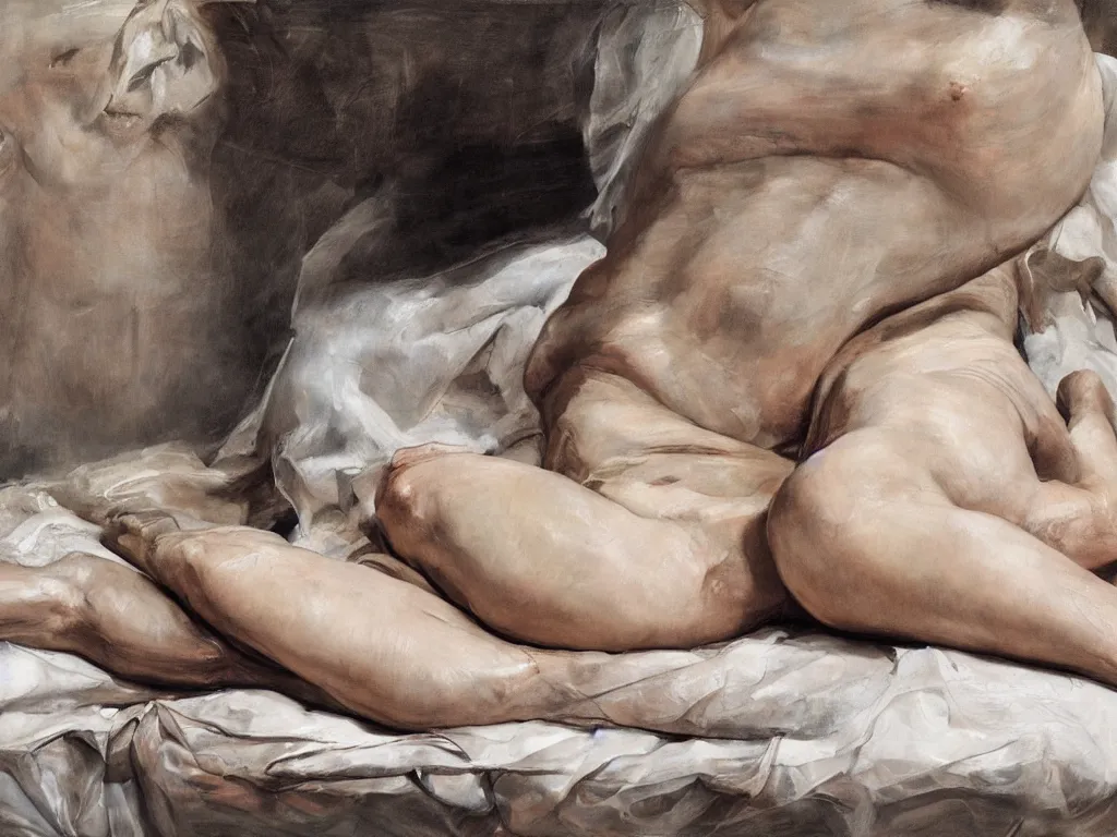 Image similar to Jenny Saville female body on a bed made of water