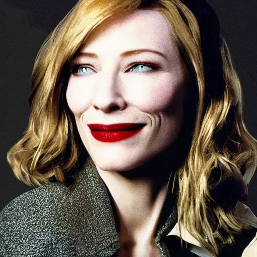 Image similar to Cate Blanchett instead of John Travolta in Pulp Fiction