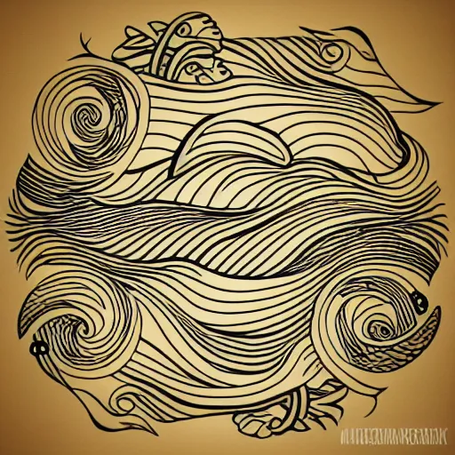 Image similar to tattoo sketch of a ocean, on a canva, blackwork, ornamental, line art, vector,
