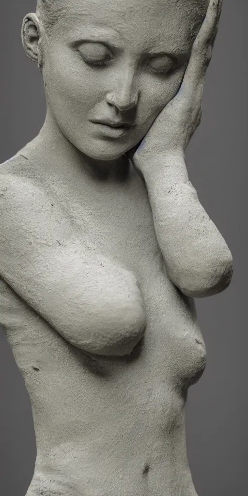 Prompt: detailed photo of old concrete patina statue of most famous woman, full body portrait, various bending poses, photorealism, intricate detail, museum diffuse lighting