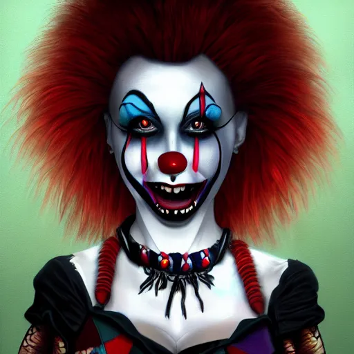 Image similar to goth clown girl, painting, highly detailed, artstation