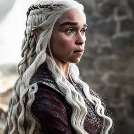 Image similar to “Very very intricate photorealistic photo of Daenerys from Game of Thrones in a Marvel movie, photo is in focus with detailed atmospheric lighting, award-winning crisp details”