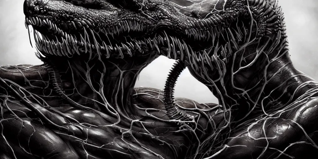 Prompt: hyper realistic photography of a stunningly beautiful cyborg male, intimately holding close, venom, in the style of beth cavener, jin kagetsu, and wlop, highly detailed, intricate filigree, symmetry, masterpiece, award winning, sharp focus, concept art, highkey lighting, ambient lighting, octane render, 8 k, artstation
