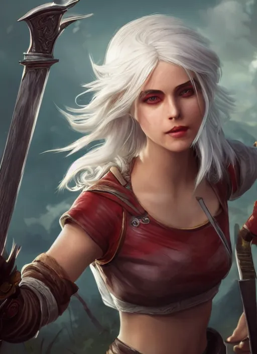 Image similar to ciri, league of legends character select art, digital art, by magali villeneuve, octane render