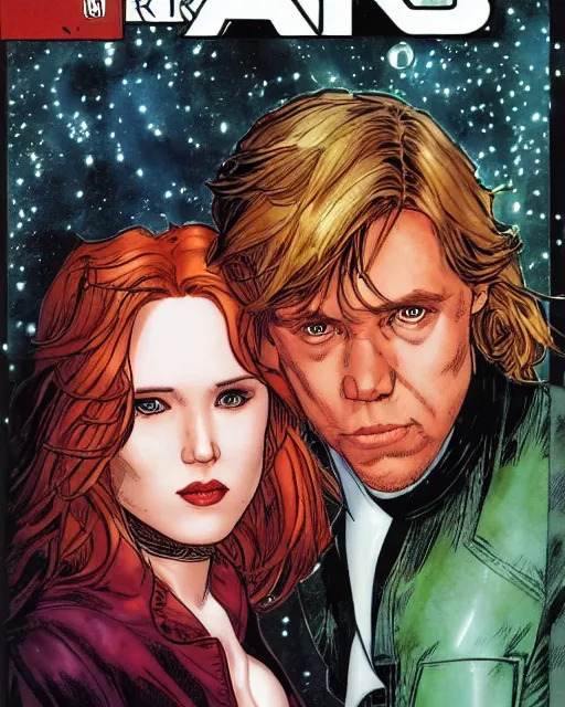 Image similar to mara jade and luke skywalker, cover art by jim lee