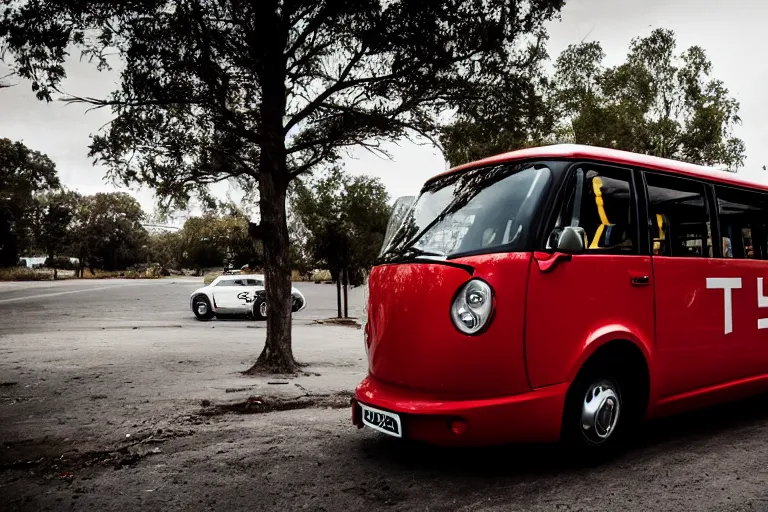 Image similar to car photography of Tesla electric minibus By Emmanuel Lubezki