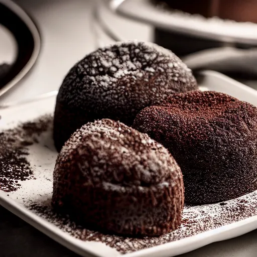 Image similar to extremely delicious looking photo of lava cake desert, expensive restaurant, top quality product, most perfect chocolate on the world, small manufacture, unique style, 8 k, product photography, professional studio photography