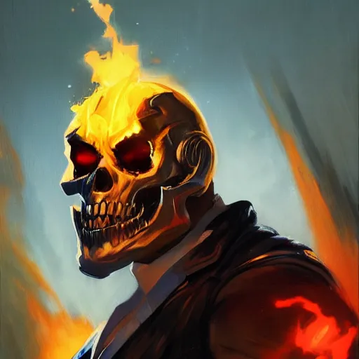 Image similar to greg manchess portrait painting of ghost rider as overwatch character, medium shot, asymmetrical, profile picture, organic painting, sunny day, matte painting, bold shapes, hard edges, street art, trending on artstation, by huang guangjian and gil elvgren and sachin teng