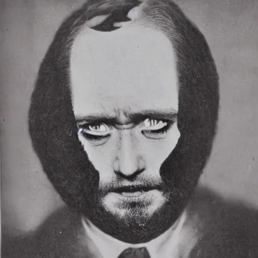 Image similar to photo of a man with three eyes with a third eyeball on forehead