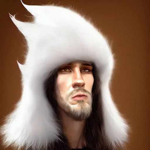 Image similar to portrait of a white panter with a very long fur and wizard hat, fantasy, trending on artstation, heroic pose, illustration, highly detailed, simple, 8k