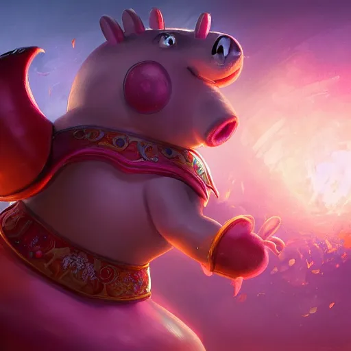 Image similar to Portrait of Peppa Pig, League of Legends amazing splashscreen artwork, splash art,natural light, elegant, intricate, fantasy, atmospheric lighting, by Greg rutkowski, league of legends splash art, hd wallpaper, ultra high details