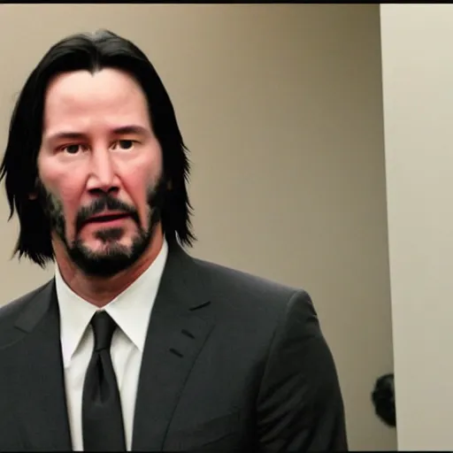 Image similar to Keanu Reeves in the office 4K quality super realistic