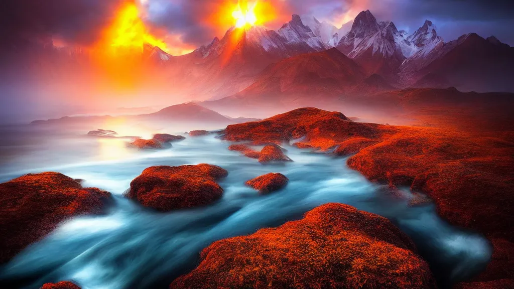 Prompt: amazing landscape photo of a molecule by marc adamus, beautiful dramatic lighting