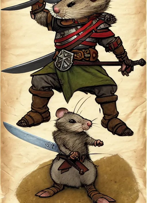 Image similar to a heroic mouse knight with sword and shield on a parchment background, redwall, greg rutowski and jean baptiste monge, detailed, epic fantasy concept art