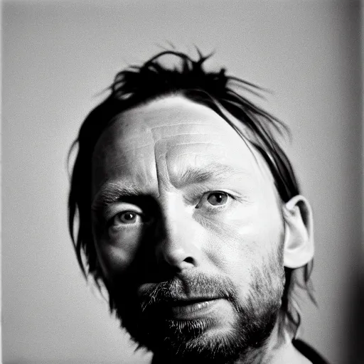 Prompt: Thom Yorke singer songwriter, a photo by Colin Greenwood, ultrafine detail, chiaroscuro, private press, associated press photo, angelic photograph, masterpiece