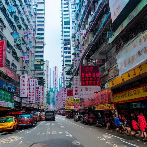 Prompt: a street on Mong Kok, Hong Kong during the day