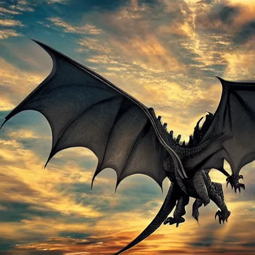 Prompt: powerful and majestic dragon on the sky