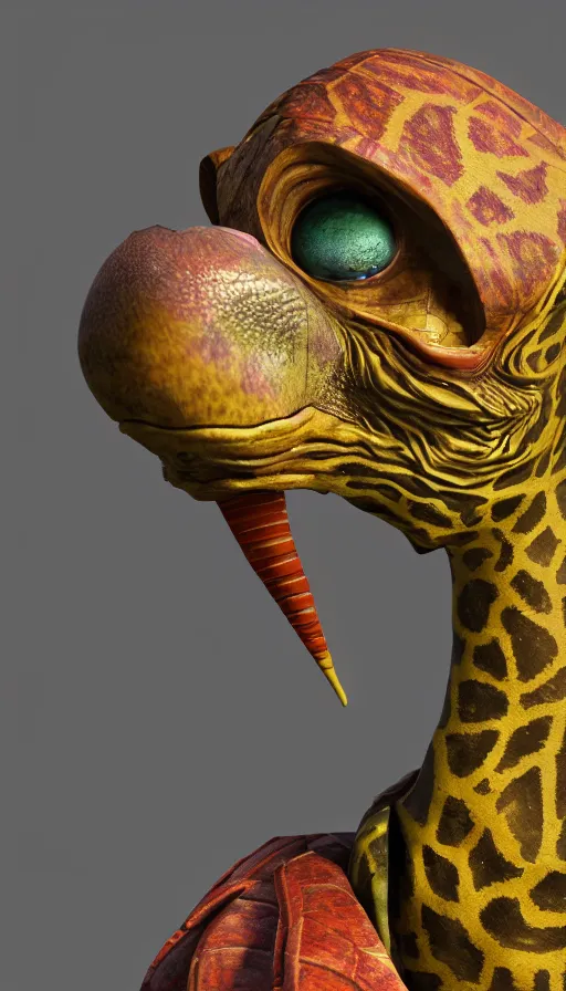 Image similar to a smartly dressed strange bird turtle giraffe chimp chimera creature with scales feathers fins on a lush fertile alien planet, in the style of shaun tan, sam shearon, dr seuss, leng jun, max ernst, surreal, close up, fantastic, wonderful, science fiction, dramatic studio lighting, atmospheric, 3 d sculpture 8 k octane render