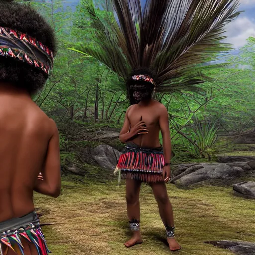 Prompt: detailed 4 k photorealistic papuan tribe walk in detailed new york