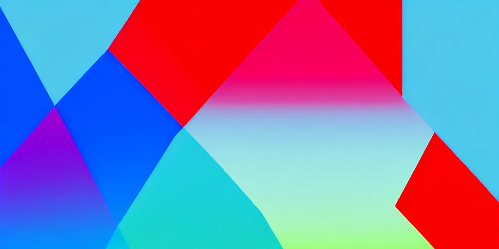 Prompt: smooth color gradient from red to cyan with interlocking triangle halftones blending the shapes and colors together by max chroma