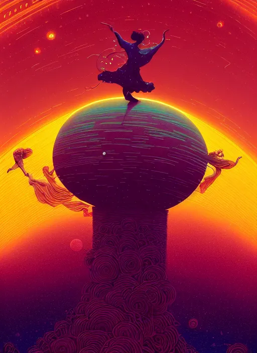 Prompt: dancing on a supergiant star, by victo ngai, kilian eng vibrant colours, dynamic lighting, digital art, winning award masterpiece, fantastically beautiful, illustration, aesthetically inspired by beksinski and dan mumford, trending on artstation, art by greg rutkowski, 8 k