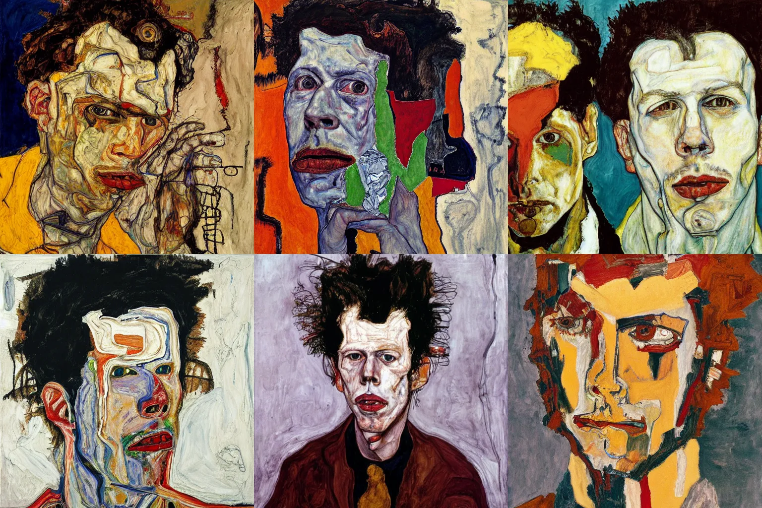 Prompt: oilpainting portrait of tom waits, by egon schiele, by lucian freud, by basquiat