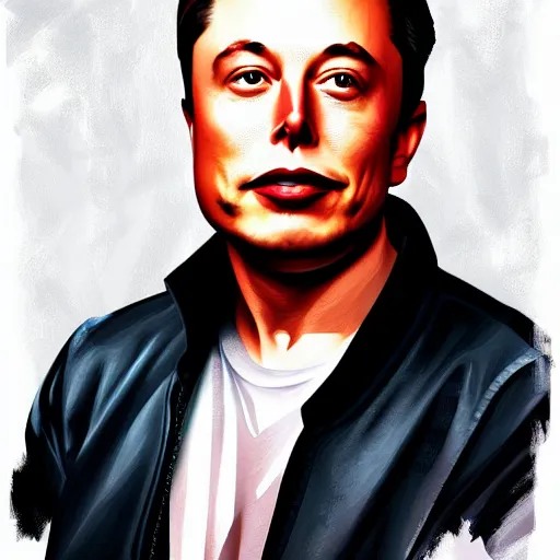 Image similar to portrait of elon musk, highly detailed, centered, solid color background, digital painting